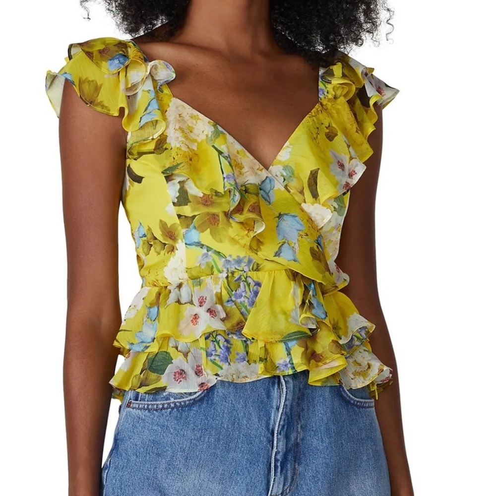 Marissa Webb yellow floral ruffle top